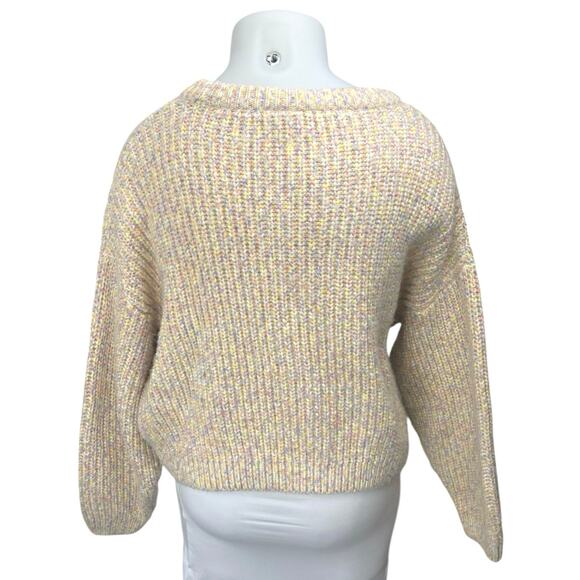 H&M Divided Beige Multicolor Chunky Knit Long Sleeve Crop Sweater Top Size XL - Picture 2 of 4
